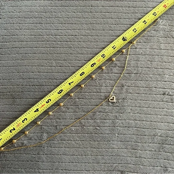 NWOT Double Strand Gold-tone Hearts and Rhinestones Chain-link Necklace - 15” - Picture 5 of 5